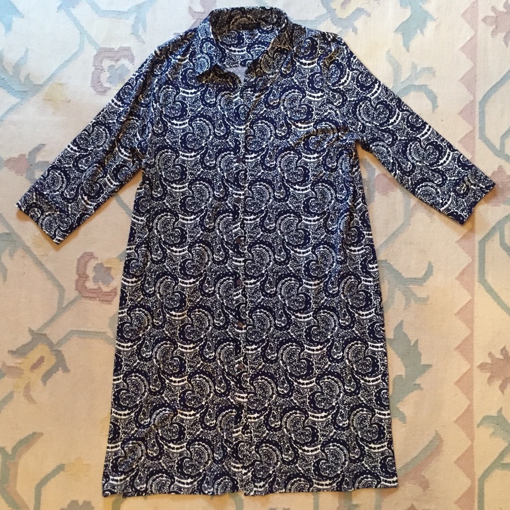 Talbots blue and white paisley dress with sash